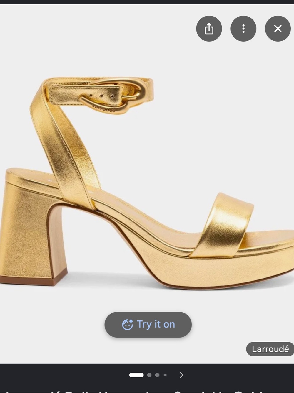 Larroudé Gold Metallic Block Heel Sandal